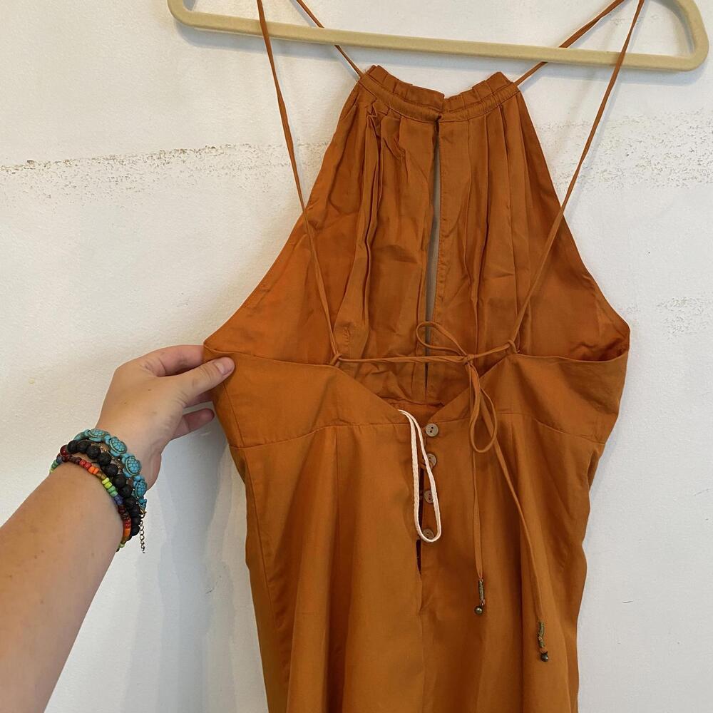 FREE PEOPLE brown cotton ruched mini dress sz S - Picture 5 of 7